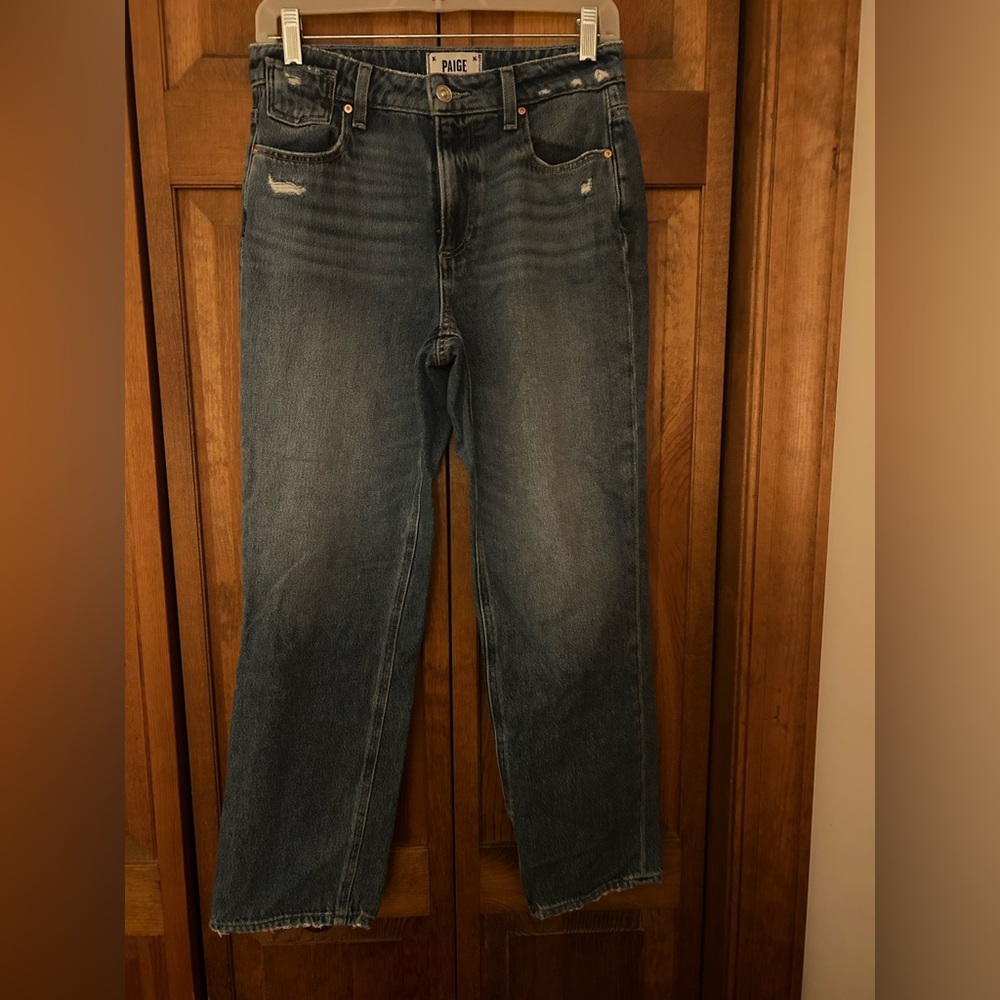 Paige Women's Sz 25 Classic Distressed Noella Cotton Blend Straight Leg Jeans